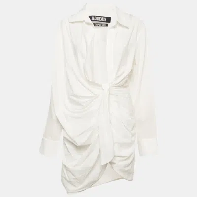 Pre-owned Jacquemus Le Coup De Soleil White Stripe Cotton Plunge Neck Mini Dress M