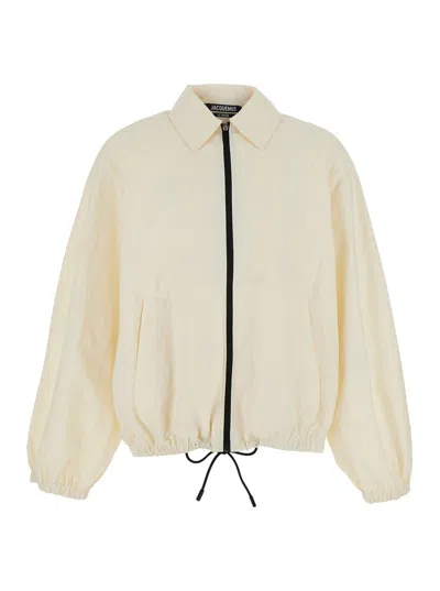 Jacquemus Le Coupe-vent White Jacket With Front Closure In Tech Fabric For Men