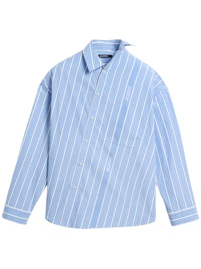Jacquemus Light-blue Striped La Chemise Cuadro In Silk Blend Man