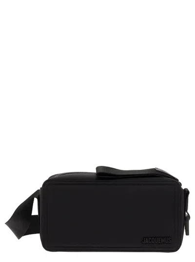 JACQUEMUS JACQUEMUS MEN 'LE CUERDA HORIZONTAL' BLACK MESSENGER BAG WITH LOGO LETTERING DETAIL IN COTTON MAN