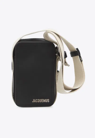 Jacquemus Le Cuerda Vertical Leather Messenger Bag In Black