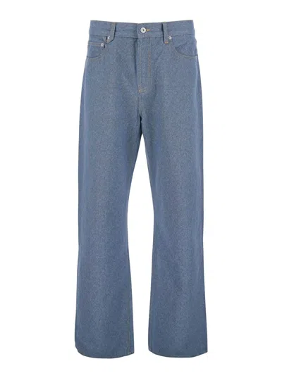 Jacquemus Le De-nimes Droit Blue Five Pocket Jeans With Embroidered Logo On The Back In Denim Man