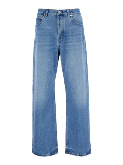 Jacquemus 'le De Nimes Droit' Light Blue Five-pocket Jeans With Logo Patch In Cotton Denim Man