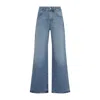 Jacquemus Wide Leg High Rise Jeans With Contrast Stitching In Blue