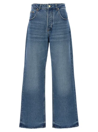 Jacquemus Wide Leg High Rise Jeans With Contrast Stitching In Blue