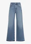 Jacquemus Wide Leg High Rise Jeans With Contrast Stitching In Blue