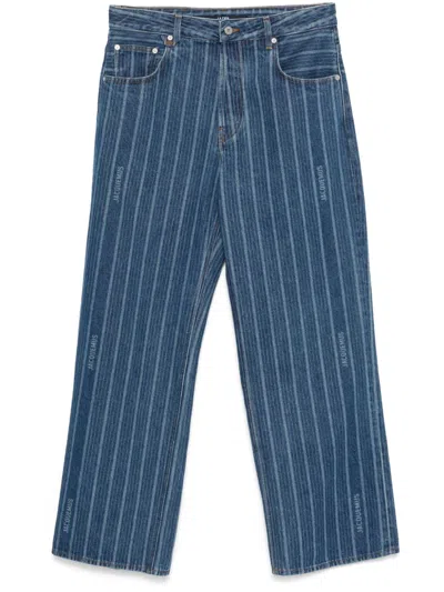 Jacquemus Men's Vertical Striped Straight-leg Jeans In Blue