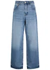 Jacquemus Wide Leg High Rise Jeans With Contrast Stitching In Denim