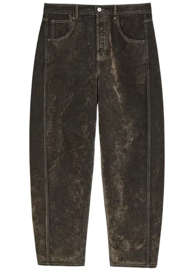Jacquemus Le De Nîmes Mirada Flocked Barrel-leg Jeans In Brown