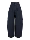 Jacquemus Le De Nimes Ovalo Blue Wide Jeans With Side Logo In Denim Woman In Blue