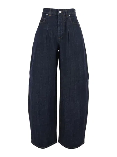 JACQUEMUS LE DE NIMES OVALO BLUE WIDE JEANS WITH SIDE LOGO IN DENIM WOMAN