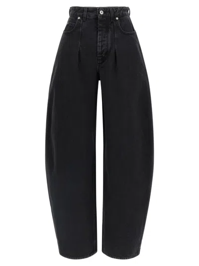 Jacquemus The Ovalo De-nîmes Pleated High-rise Barrel-leg Jeans In Black