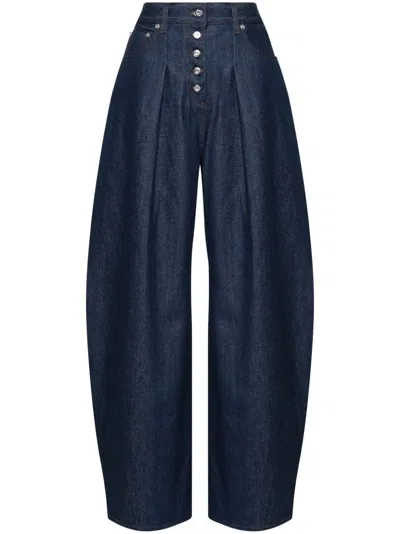 Jacquemus Le De-nîmes Ovalo Pleated High-rise Barrel-leg Recycled Jeans In Blue