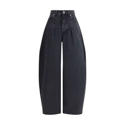 Jacquemus Le De Nimes Ovalo Blue Wide Jeans With Side Logo In Denim Woman