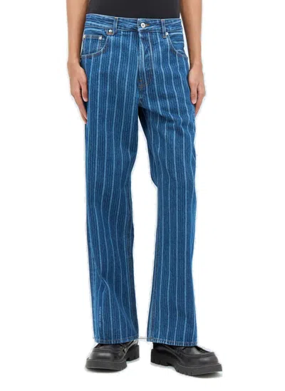 Jacquemus Men's Vertical Striped Straight-leg Jeans In Blue
