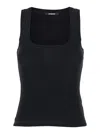 Jacquemus Le Debardeur' Black Tank Top With U Neckline And Logo Patch In Ribbed Cotton In Black