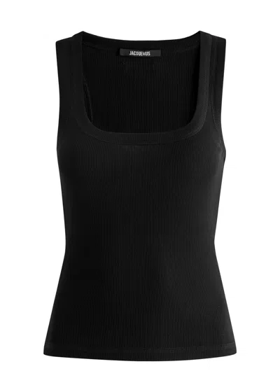 Jacquemus Le Debardeur Gros Grain Cotton Tank In Black