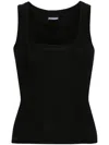 Jacquemus Le Debardeur' Black Tank Top With U Neckline And Logo Patch In Ribbed Cotton In Black