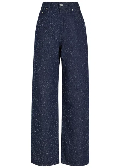 Jacquemus Le De-nimes Large Frayed Wide-leg Jeans In Blue