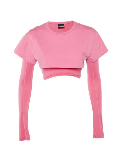 Pre-owned Jacquemus Le Double Layered Cropped T-shirt In Pink