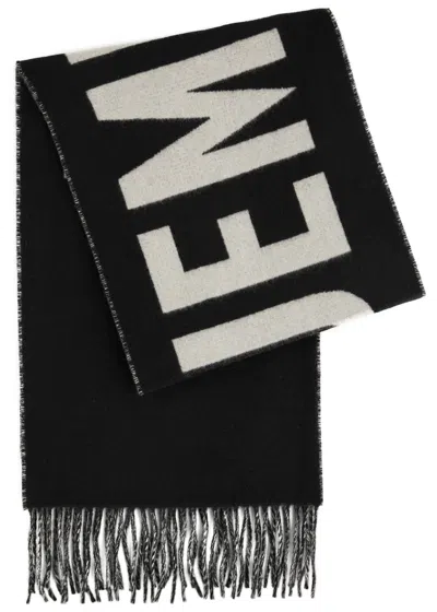 Jacquemus Le Écharpe Logo-intarsia Wool Scarf In Black