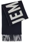 Jacquemus Le Écharpe Logo-intarsia Wool Scarf In Navy