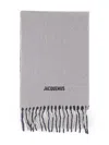 Jacquemus Lecharpe Moisson Grey Scarf With Logo Lettering On The Front And Fringed Hem In Wool Blend Woman In Gray