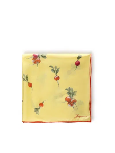 Jacquemus Le Foulard Raddish Silk Scarf With Print In Yellow
