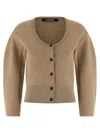 Jacquemus Le Gilet Doppio Beige Cardigan With Round Neck And Ribbed Trims In Wool Blend Stretch Woman In Brown