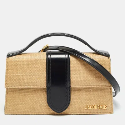 Pre-owned Jacquemus Le Grand Bambino Brown/black Raffia Top Handle Bag