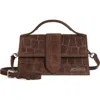 Jacquemus Le Grand Bambino Croc Embossed Suede Crossbody Bag In Dark Brown 880