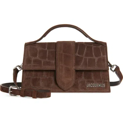 Jacquemus Le Grand Bambino Croc Embossed Suede Crossbody Bag In Dark Brown 880