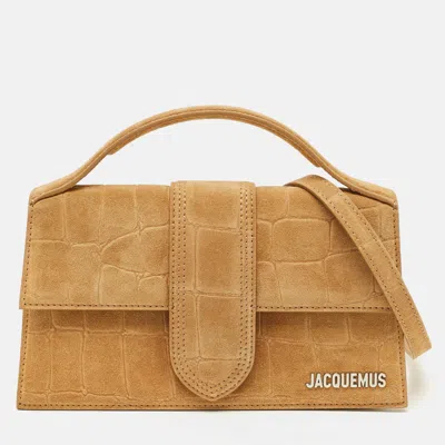 Pre-owned Jacquemus Le Grand Bambino Croc Embossed Suede Top Handle Bag In Brown