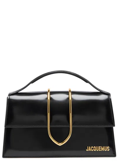 Jacquemus Le Grand Bambino Glossed Leather Top Handle Bag In Black