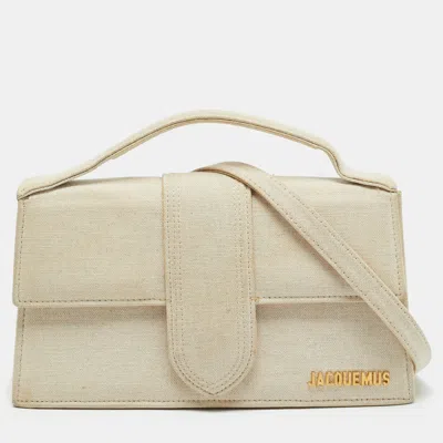 Pre-owned Jacquemus Le Grand Bambino Ivory White Canvas Top Handle Bag