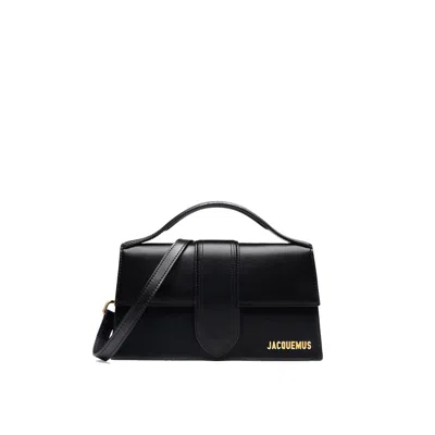Jacquemus Le Grand Bambino Leather Bag Gold Logo In Black
