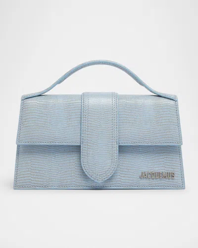 Jacquemus Le Grand Bambino Lizard-embossed Shoulder Bag In Light Blue