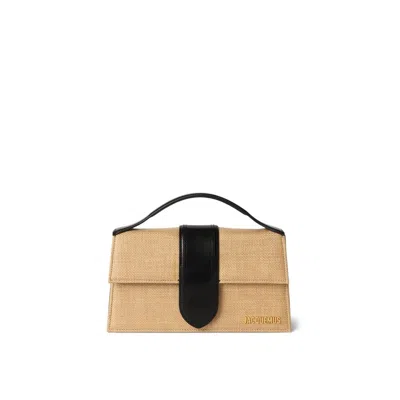 Jacquemus Le Grand Bambino Raffia Effect Shoulder Women's Bag In Sand