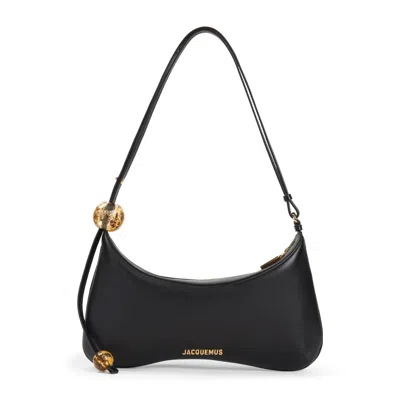 JACQUEMUS LE GRAND BISOU PERLE BLACK LAMB LEATHER HANDBAG