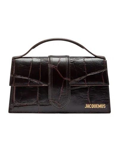 Jacquemus Le Grande Bambino Crocodile-patterned Leather Shoulder Bag In Black