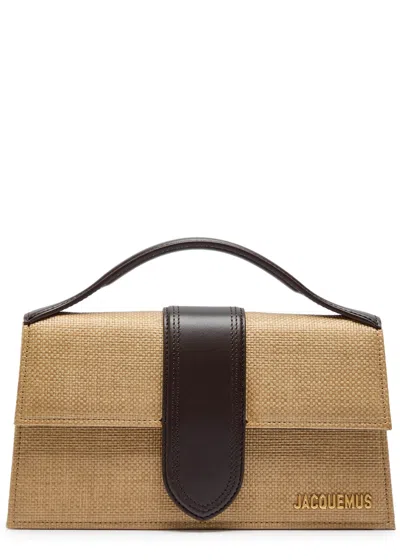 Jacquemus Le Grande Bambino Raffia And Leather Top Handle Bag In Brown