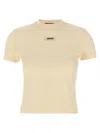 Jacquemus Gros Grain Crew Neck Cotton Blend Top In Neutral