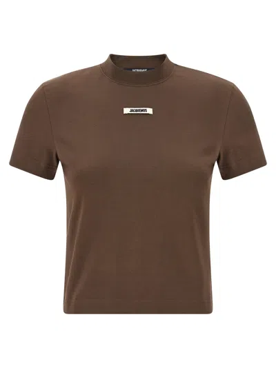 Jacquemus Crew Neck Box Cut Short Sleeve Top In Brown