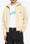 Jacquemus Grosgrain-trimmed Zippered Hoodie With Logo Detail In Beige