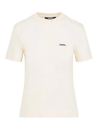 Jacquemus Le Grosgrain Light Beige Cotton T-shirt In Animal Print