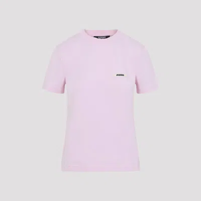 Jacquemus Pink Crew Neck T-shirt With Logo Patch On The Front In Cotton Woman