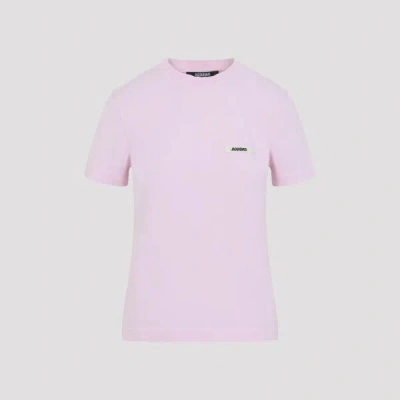 Jacquemus Pink Crew Neck T-shirt With Logo Patch On The Front In Cotton Woman