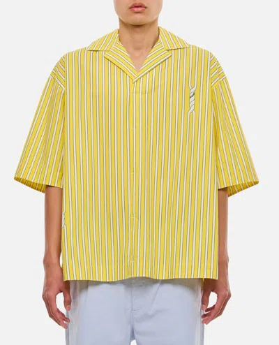 Jacquemus Striped Polo Cotton Shirt In Yellow