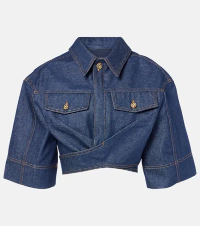 Jacquemus Le Haut De-nîmes Denim Crop Top In Blue
