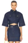 Jacquemus Le Haut De-nîmes Denim Crop Top In Navy & Tabac